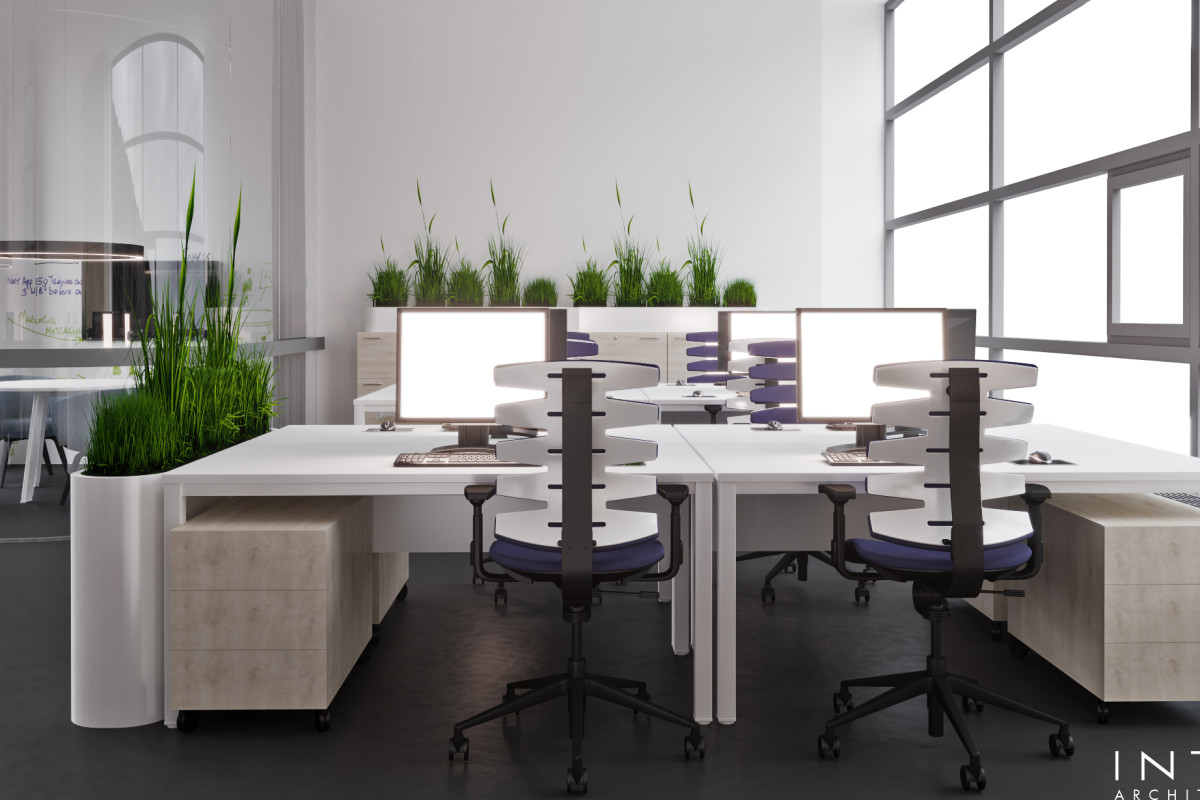 Nowoczesne biuro open space w Poznaniu z wydzielonymi strefami spotkań